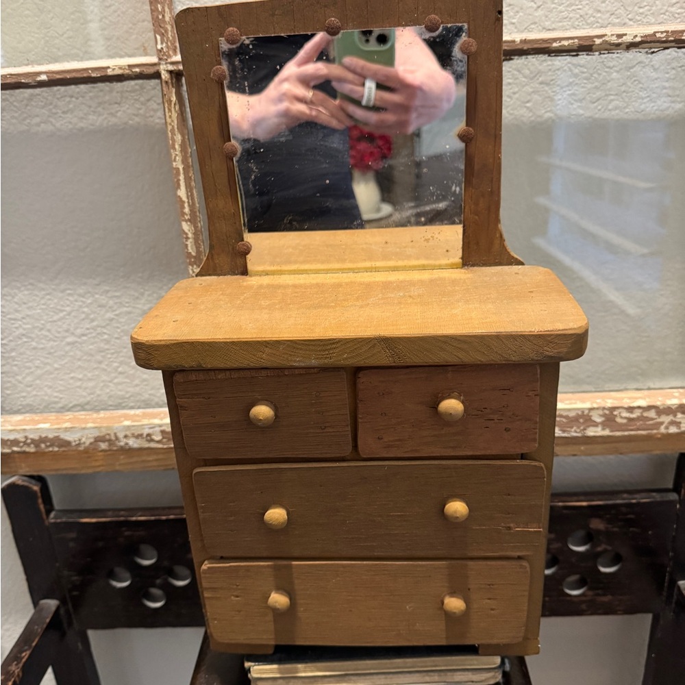 Wooden Miniature Dresser with Mirror